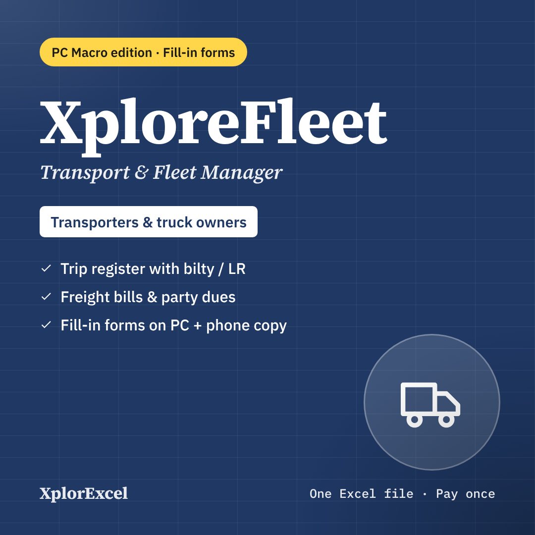 XploreFleet PC Macro Edition – Transport & Truck Fleet Manager in Excel with Entry Forms