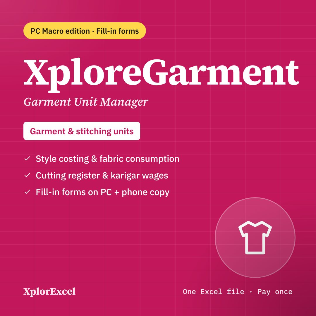 XploreGarment PC Macro Edition – Garment Unit Manager in Excel with Entry Forms