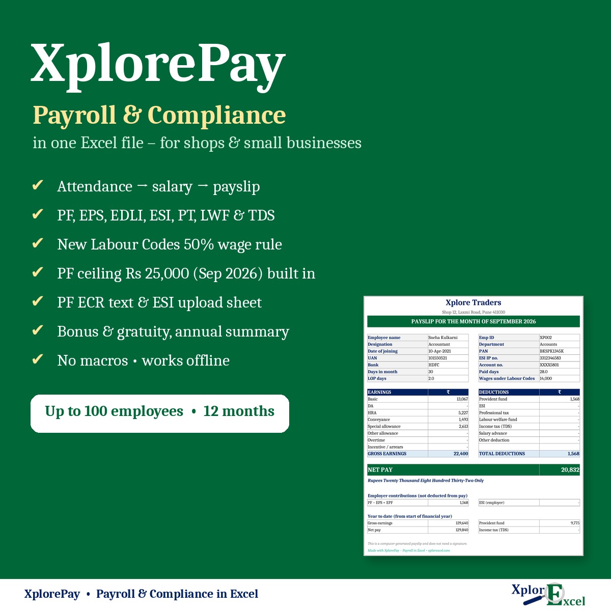 XplorePay payroll software in Excel – features