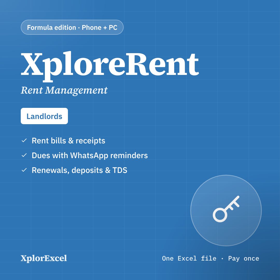 XploreRent – Rent Management Software in Excel for Landlords (Rent Bills, Receipts, Dues, Renewals, ITR)