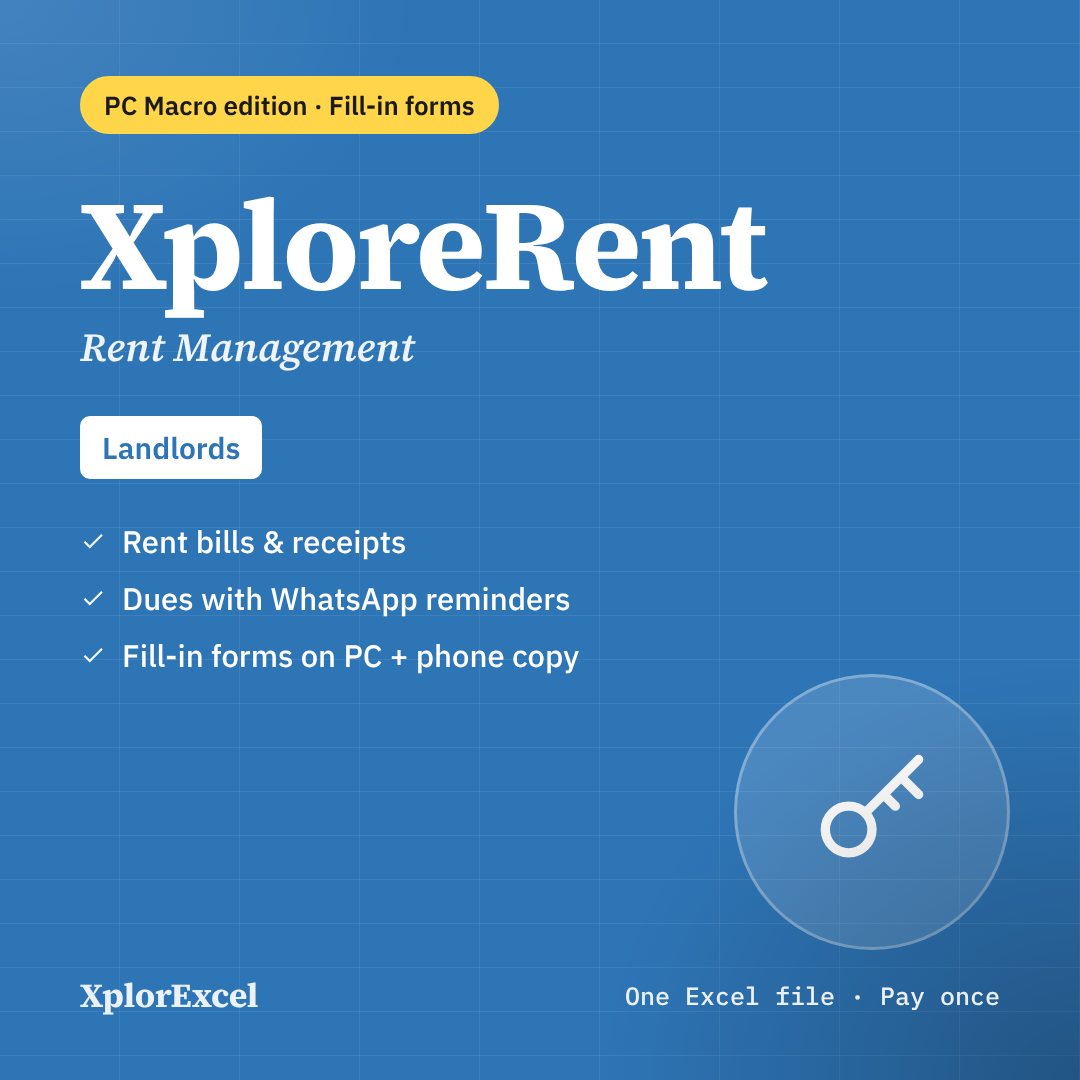 XploreRent PC Macro Edition – Rent Management Software in Excel for Landlords with Entry Forms