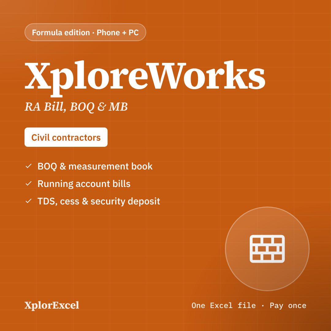 XploreWorks – Contractor RA Bill, BOQ & Measurement Book Software in Excel