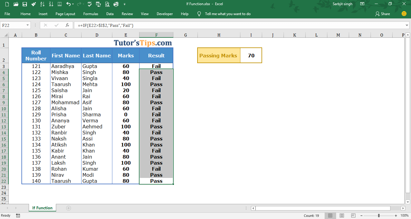 IF Function in Excel - Free Explanation with example Example of If Function - Solution Step no. 5