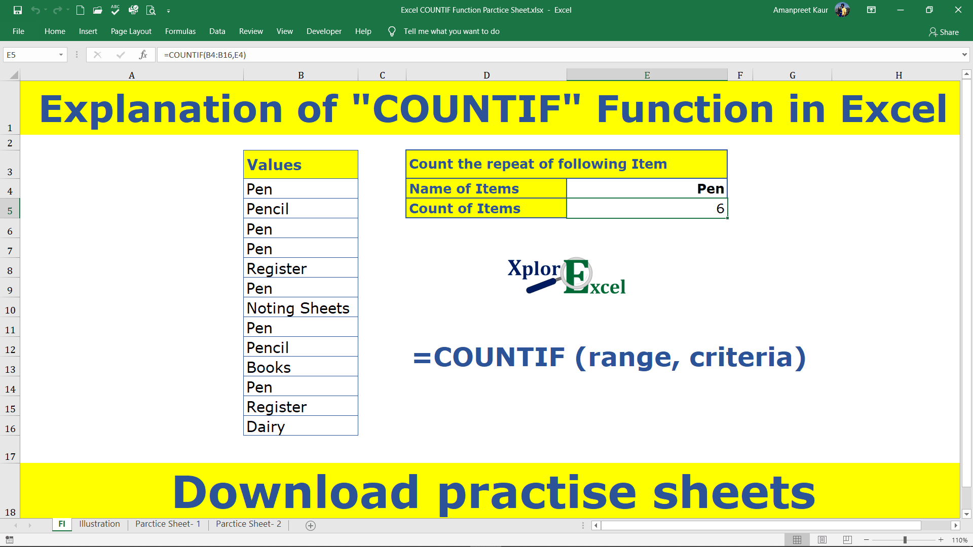 COUNTIF Excel Function - Download 2 Practice Sheets - Xplore Excel