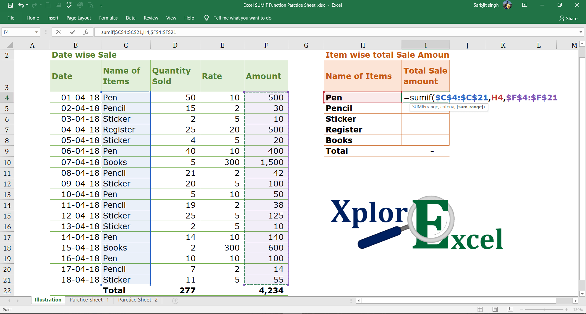 Excel SUMIF Function - Download practice Sheet - Xplore Excel