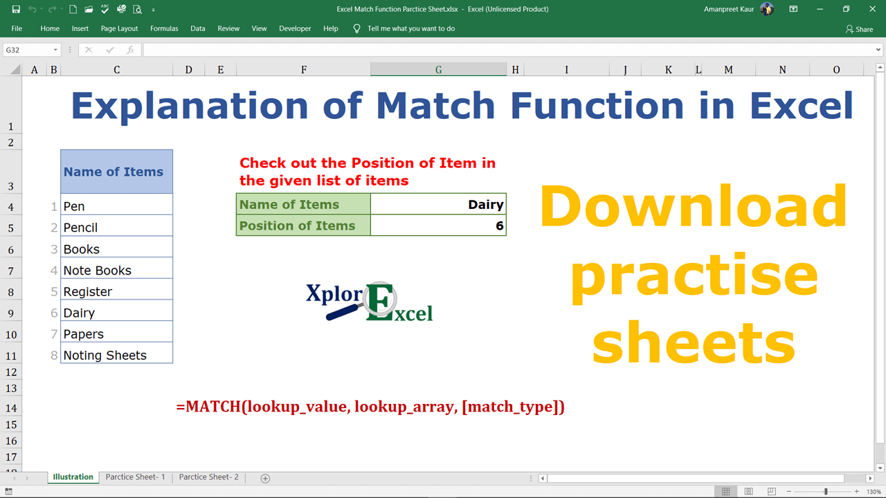 Excel Match Function- Download 2 practice Sheet-min