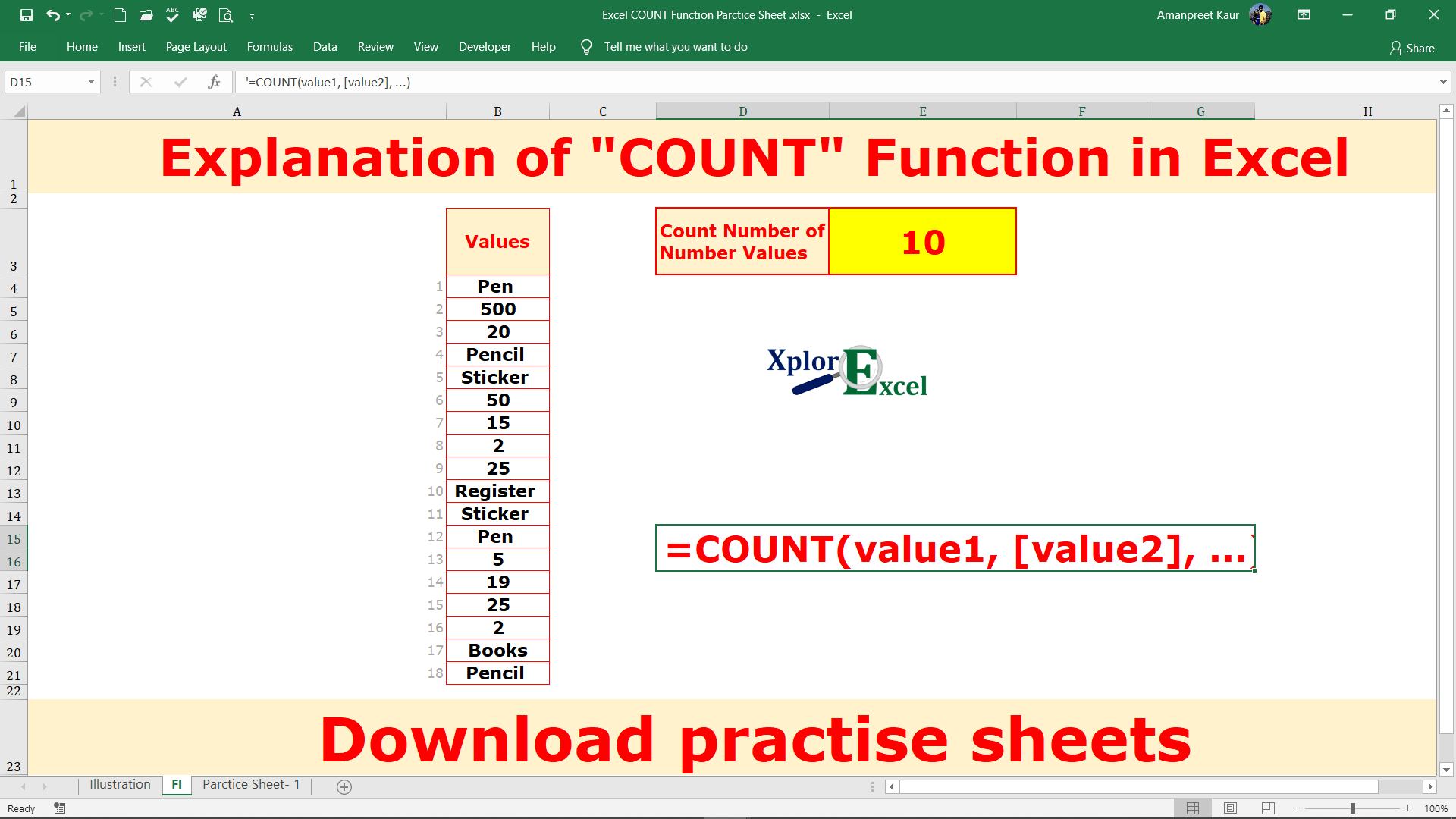 COUNT Function in Excel- Download 2 Practice Sheet