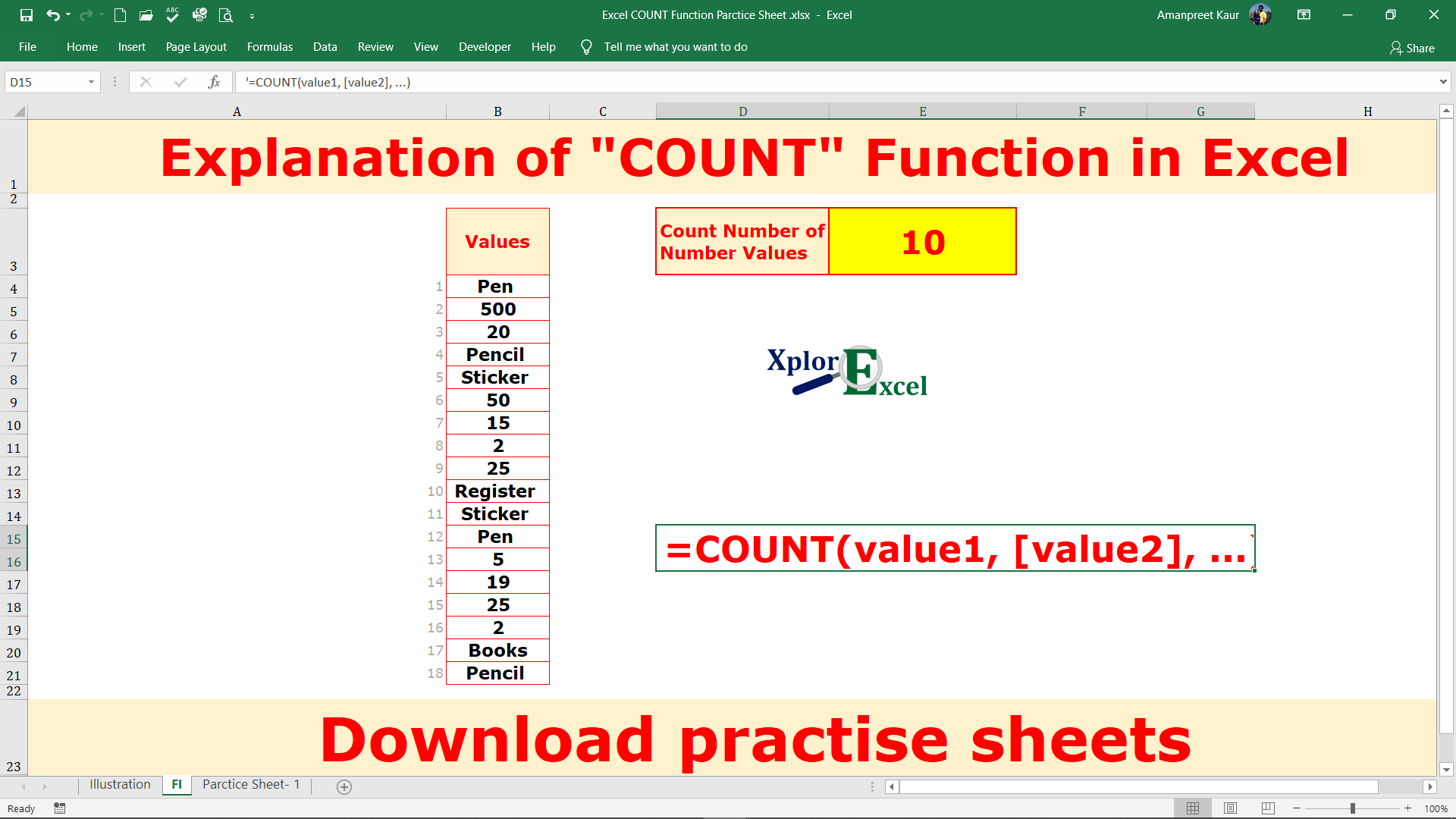 COUNT Function In Excel- Download 2 Practice Sheet - Xplore Excel