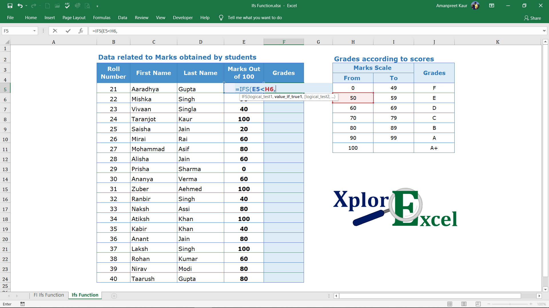 IFS Function in Excel - Free 2 Practice workbooks Example of Ifs Function - Solution Step no.2