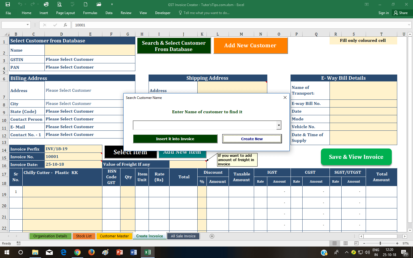 GST Invoice Format 3.1 - Free Dynamic Excel sheet Select Customer - GST Invoice Format