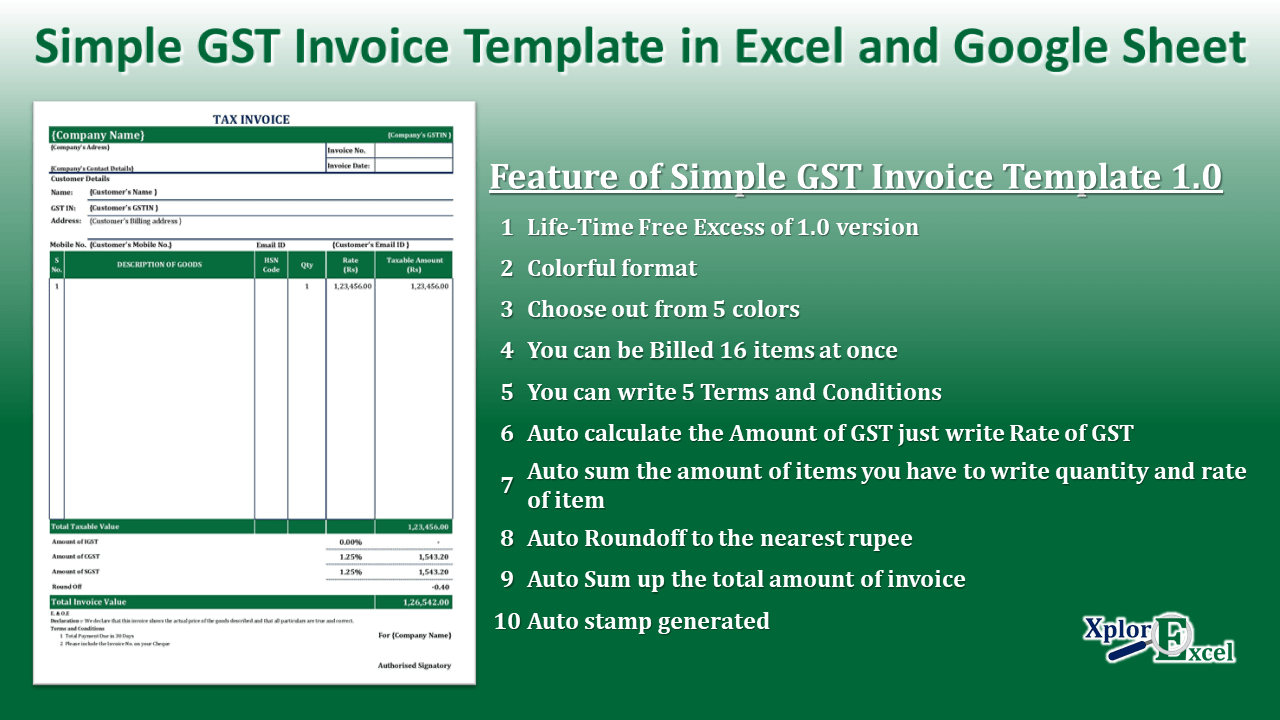 Simple GST Invoice Template In Excel And Google Sheet Free