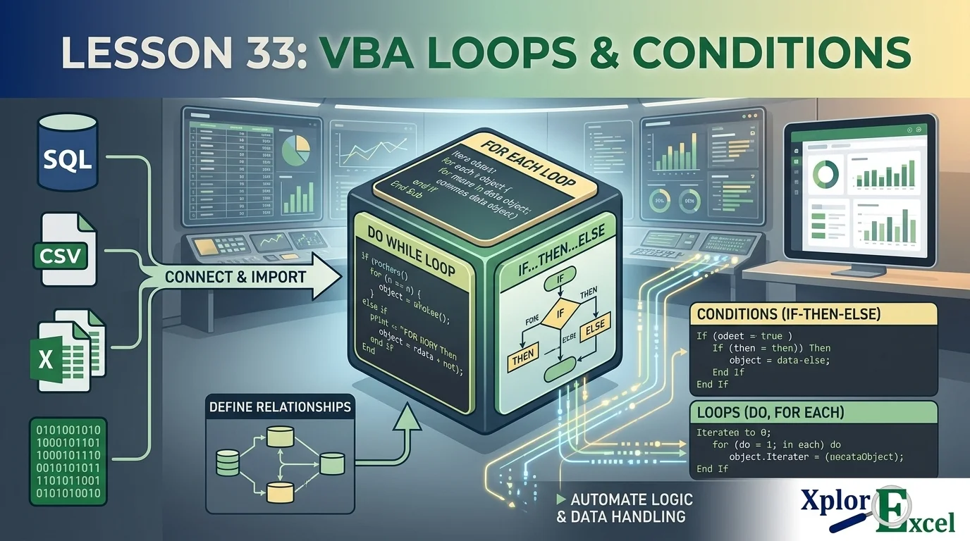 Lesson 33: VBA Loops and Conditions in Excel: For, If, Do While | XplorExcel VBA loops and conditions in Excel — XplorExcel tutorial