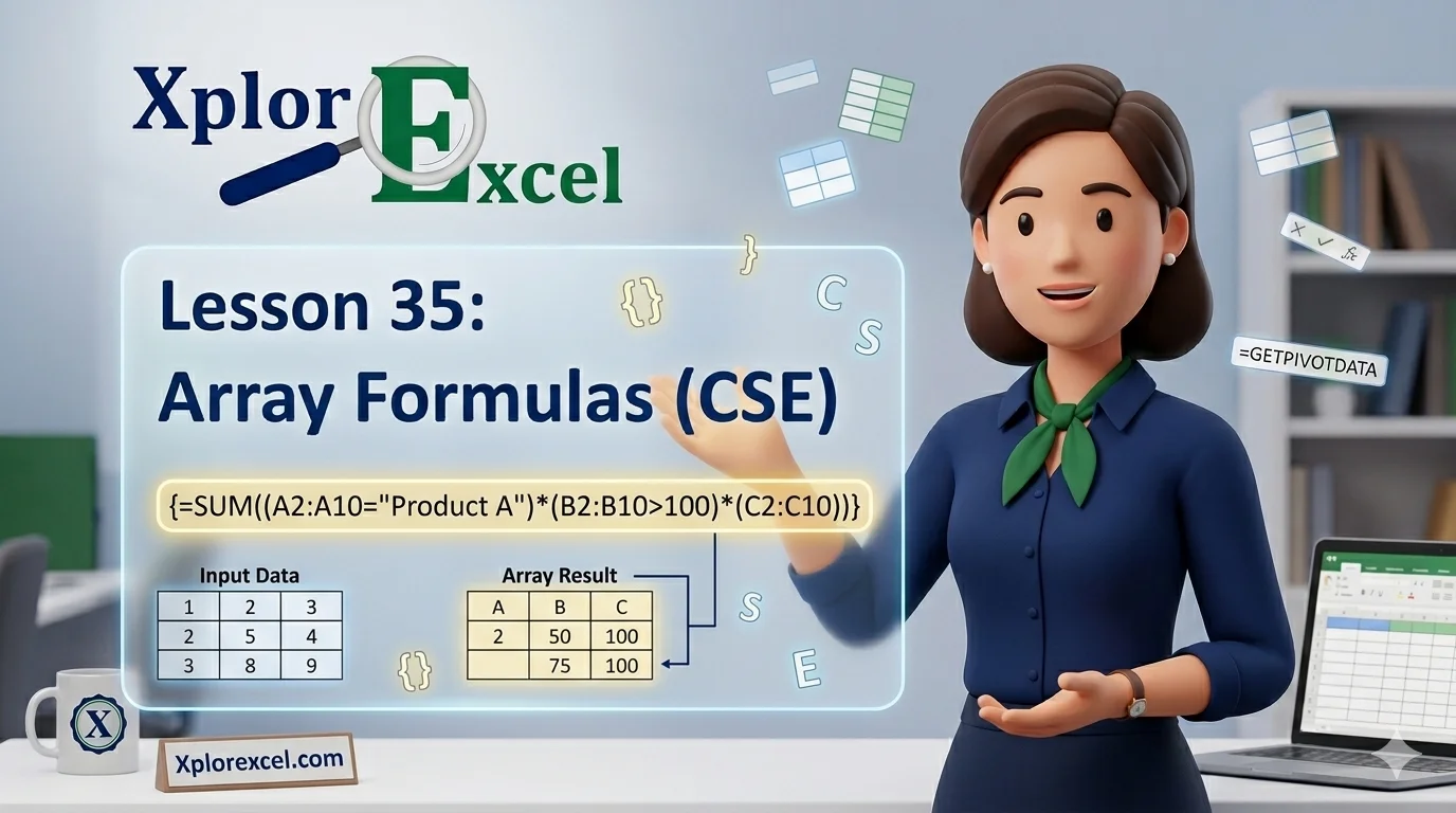 Lesson 35 Array Formulas CSE in Excel: Ctrl Shift Enter Guide | XplorExcel array formulas CSE in Excel — XplorExcel tutorial
