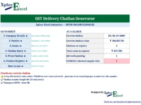 GST Delivery Challan Format in Excel 1.0 – Free Generator with Job Work Tracker GST delivery challan generator Excel dashboard
