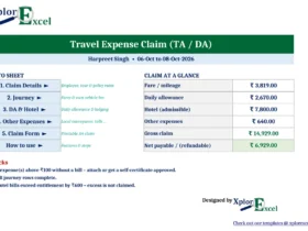 TA DA claim form Excel dashboard