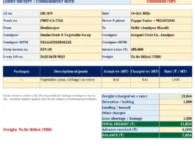 bilty lorry receipt format excel