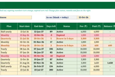gym membership register excel
