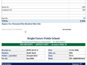 school fee receipt format excel