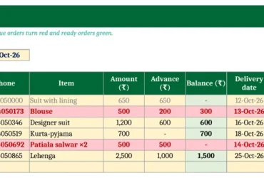 tailor order book format excel